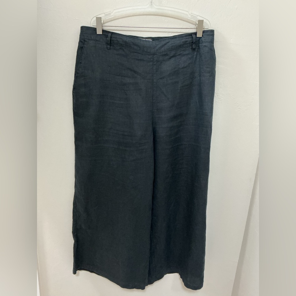 Tahara 100% linen black wide leg pull on pants size extra large